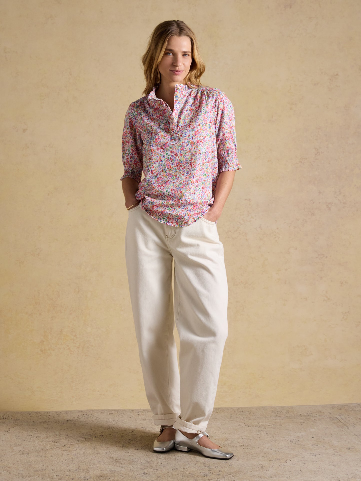 Joules Melanie Short Sleeve Ruffle Blouse