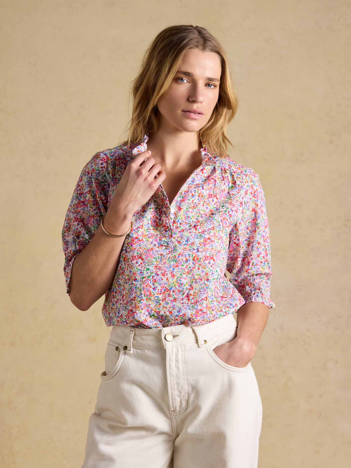 Joules Melanie Short Sleeve Ruffle Blouse