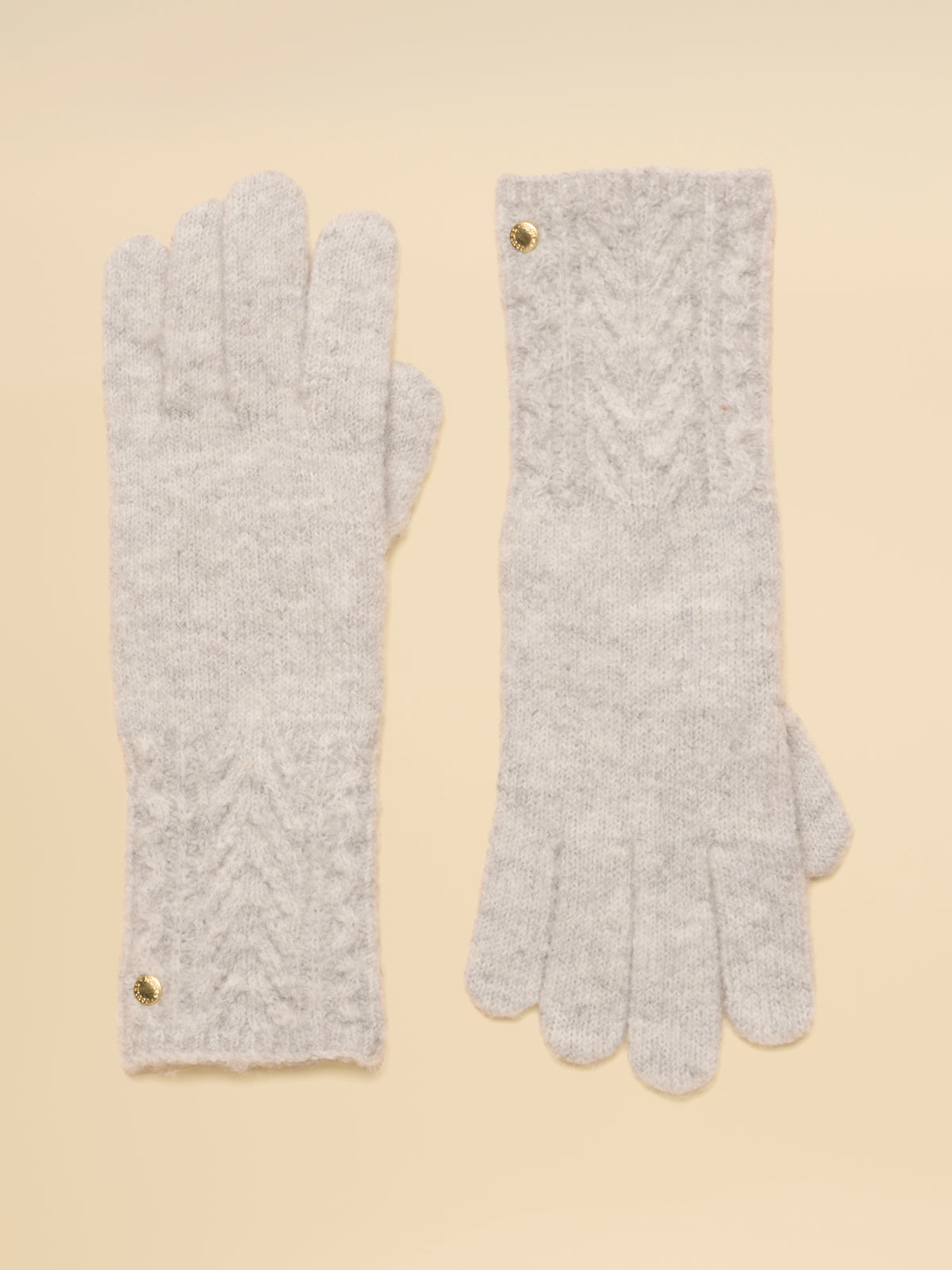 Joules Womens Knitted Cable Gloves in traditional heritage cable pattern with ribbed cuffs and gold-tone logo tab