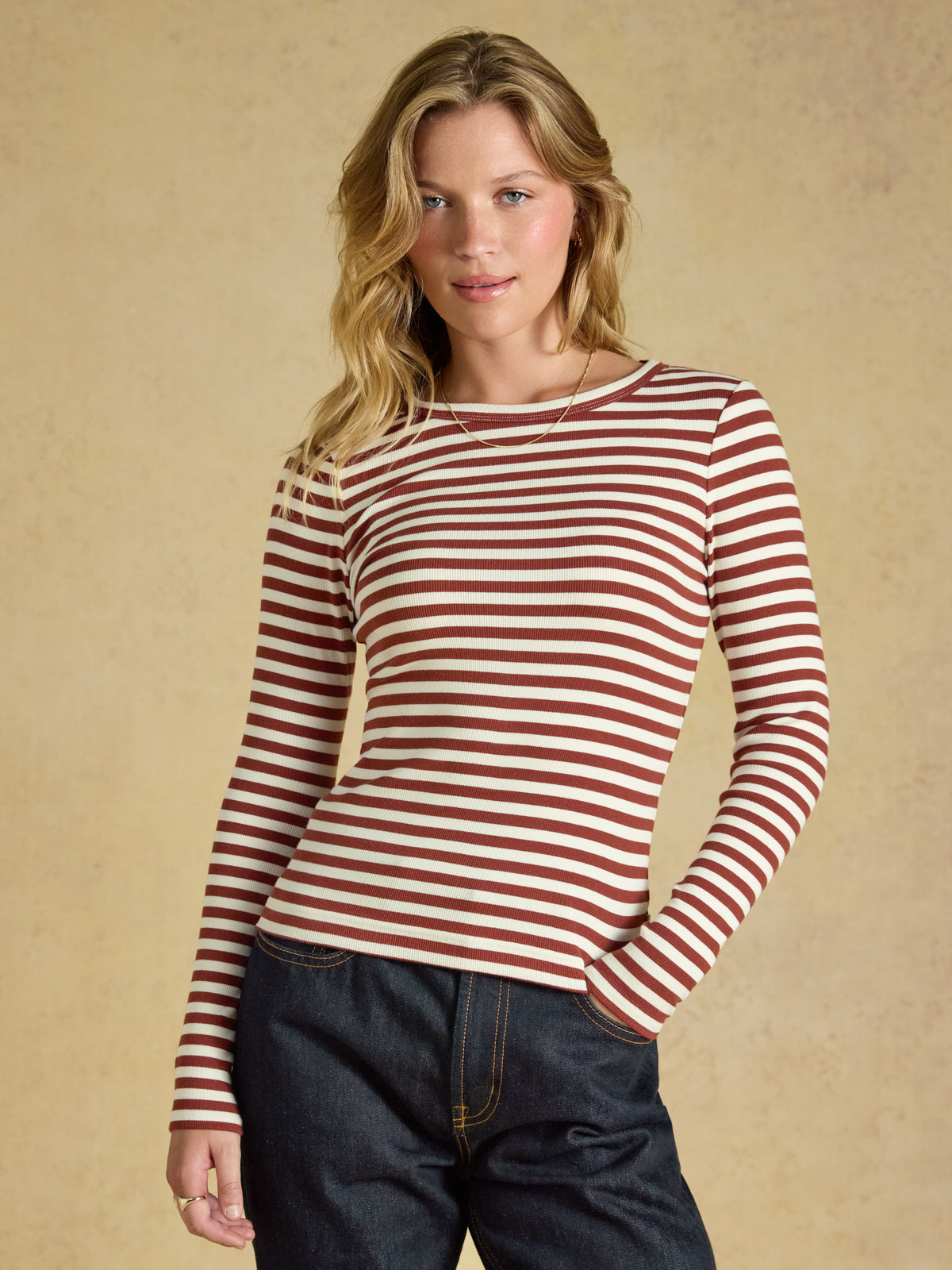 Joules Sophie Long Sleeve Ribbed Fitted Top