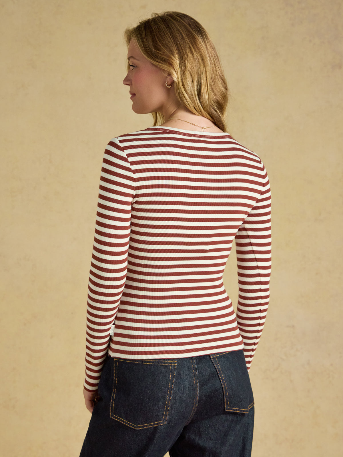 Joules Sophie Long Sleeve Ribbed Fitted Top