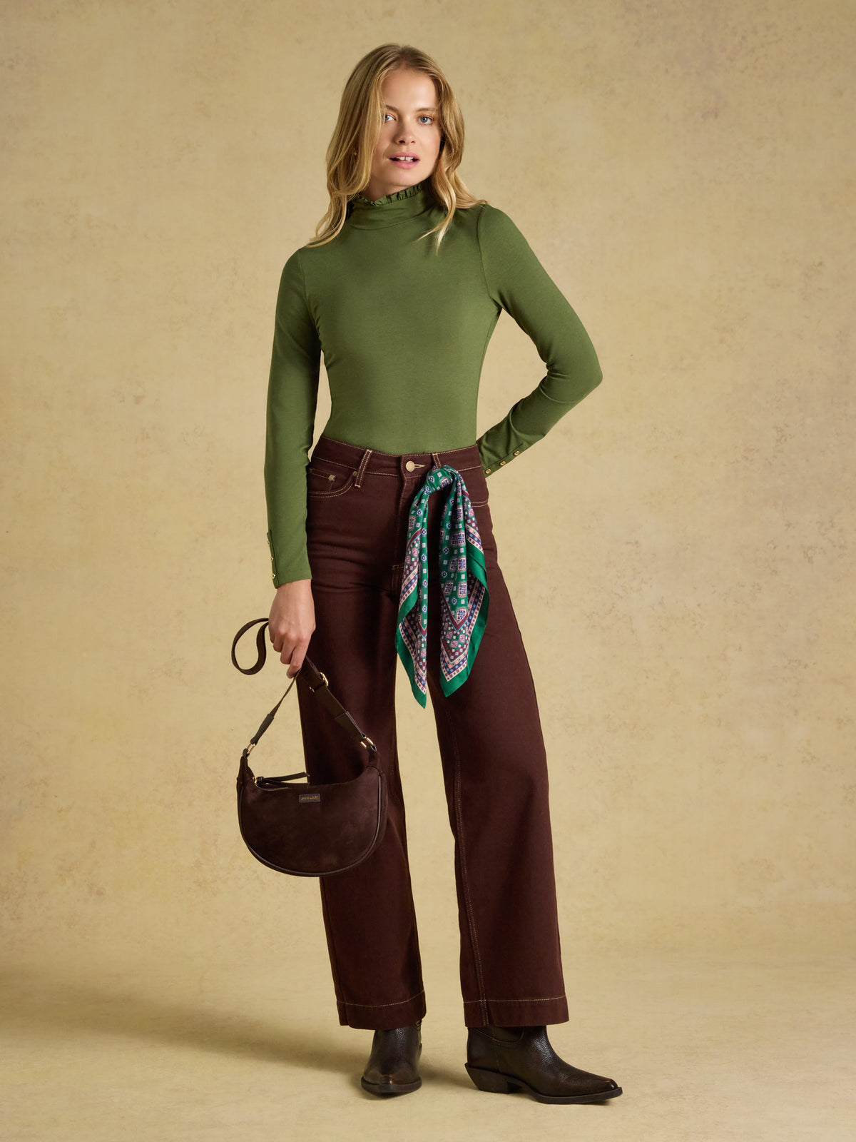 Joules Amy Long Sleeve High Frill Neck Jersey Top