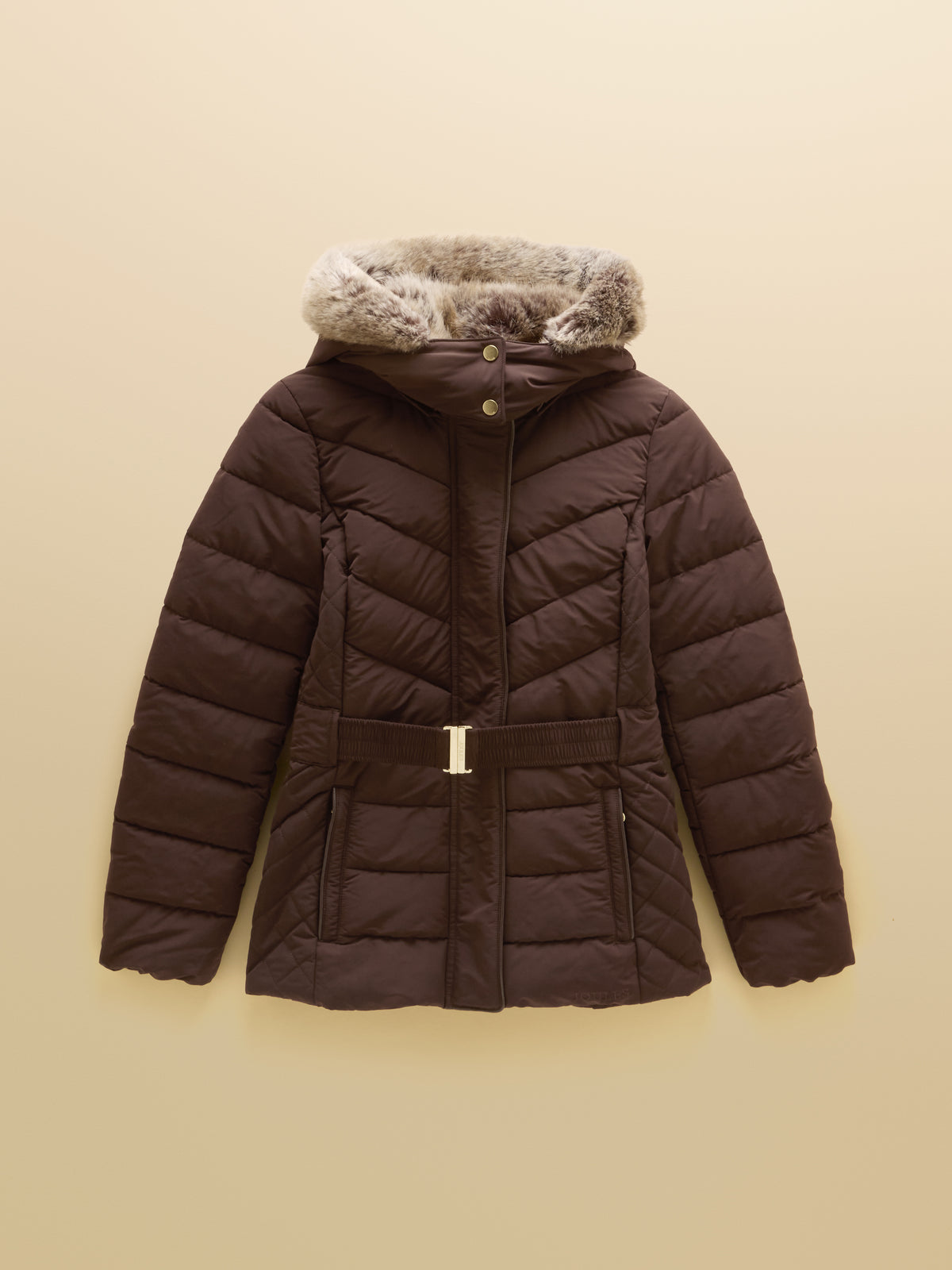 Joules Aspen Women's Showerproof Padded Coat with Faux Fur Hood