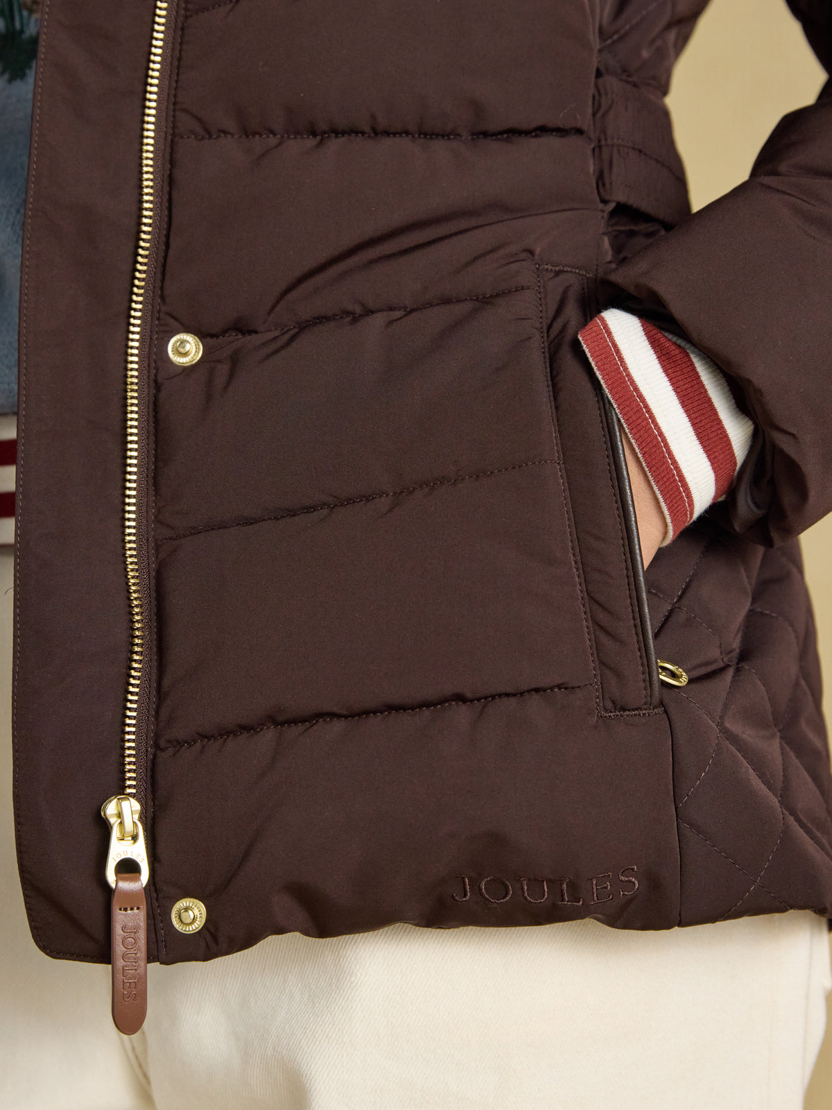 Joules Aspen Women's Showerproof Padded Coat with Faux Fur Hood