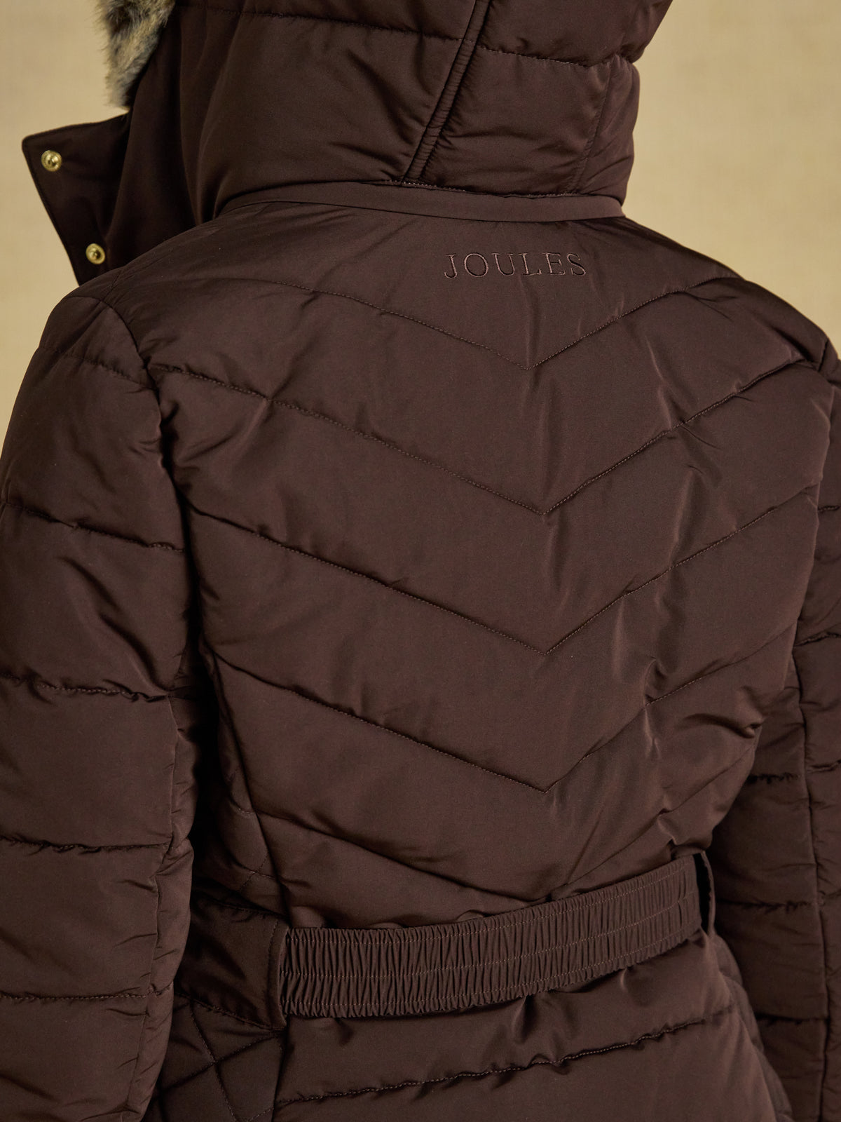 Joules Aspen Women's Showerproof Padded Coat with Faux Fur Hood