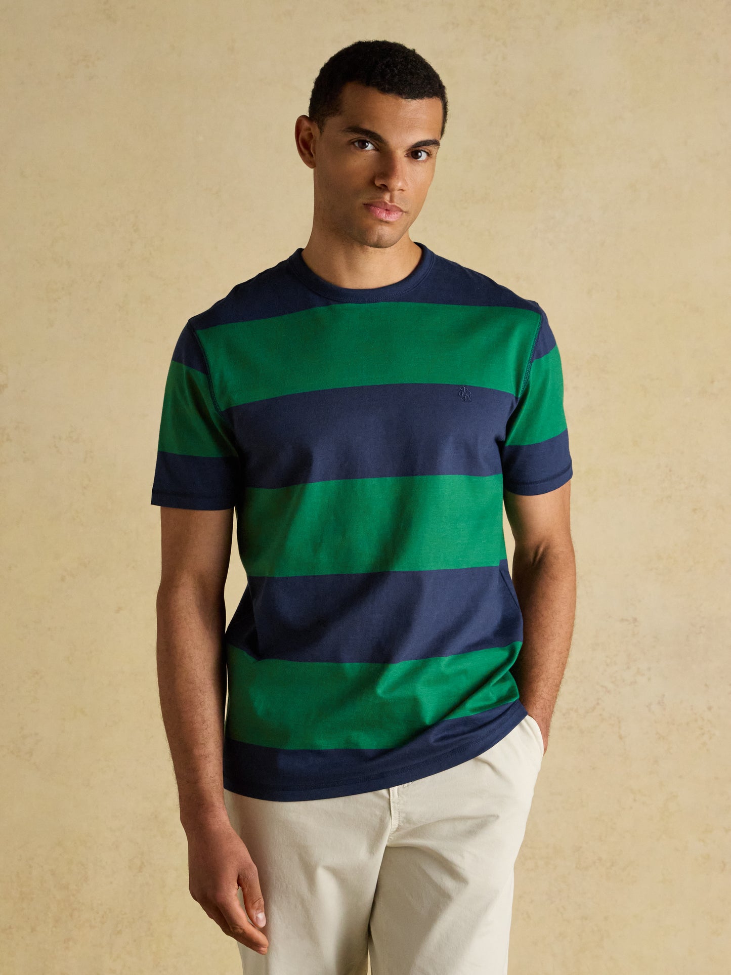 Joules Rugby Club Crew Neck Cotton T-Shirt in Green/Navy Stripe