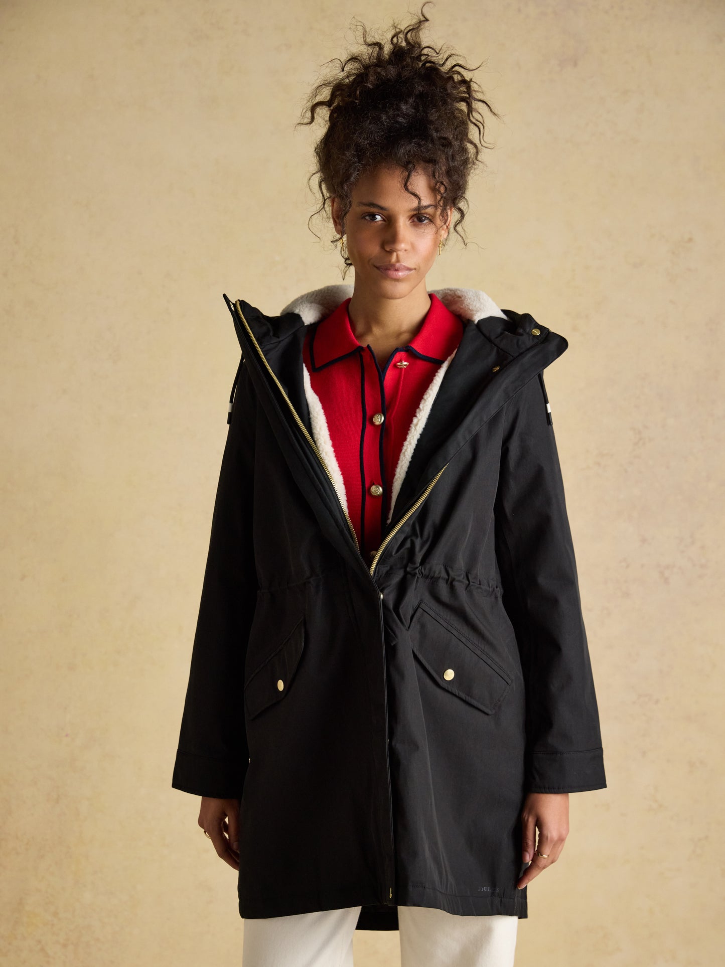Joules Portwell Cosy Fleece Lined Waterproof Raincoat with Hood