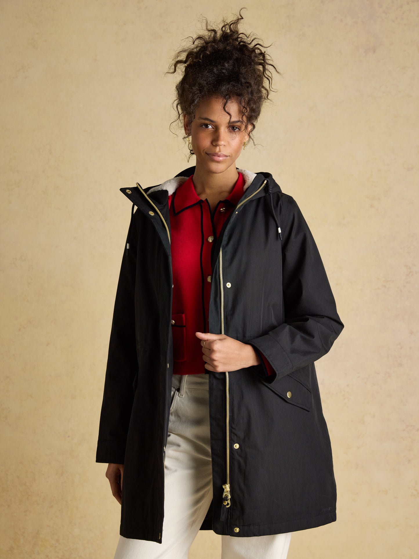 Joules Portwell Cosy Fleece Lined Waterproof Raincoat with Hood