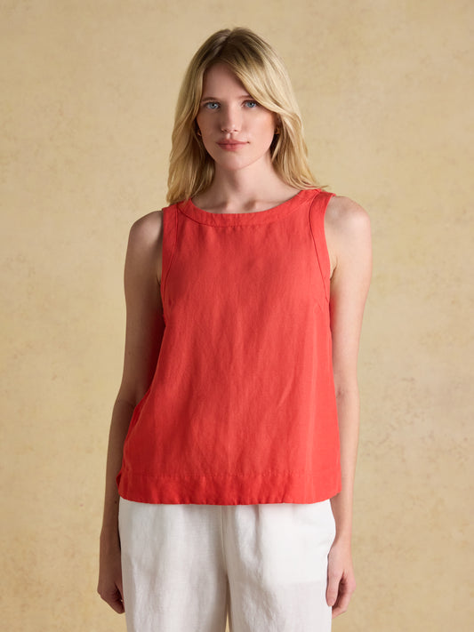 Joules Cove Round Neck Sleeveless Top with Linen