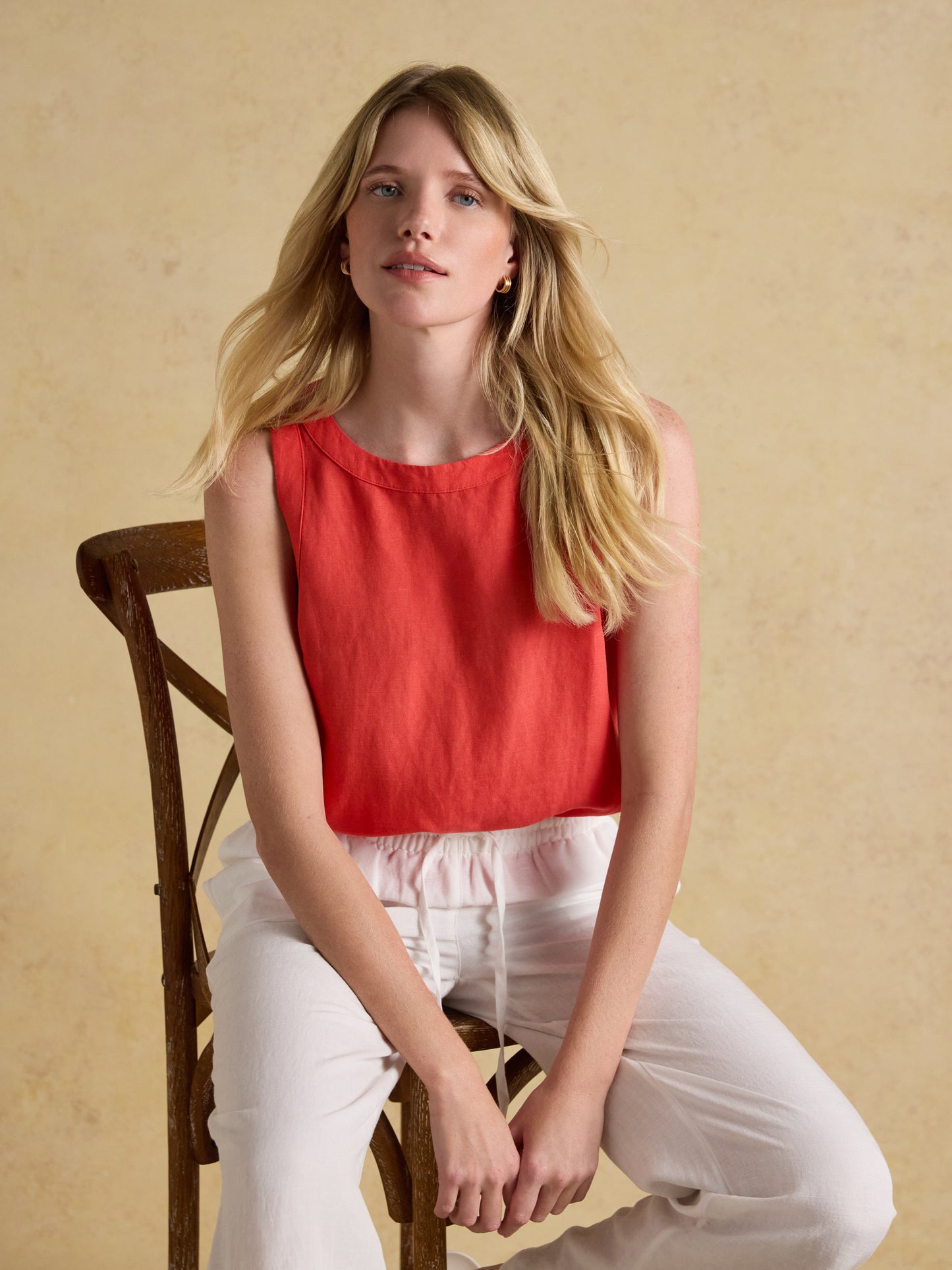 Joules Cove Round Neck Sleeveless Top with Linen