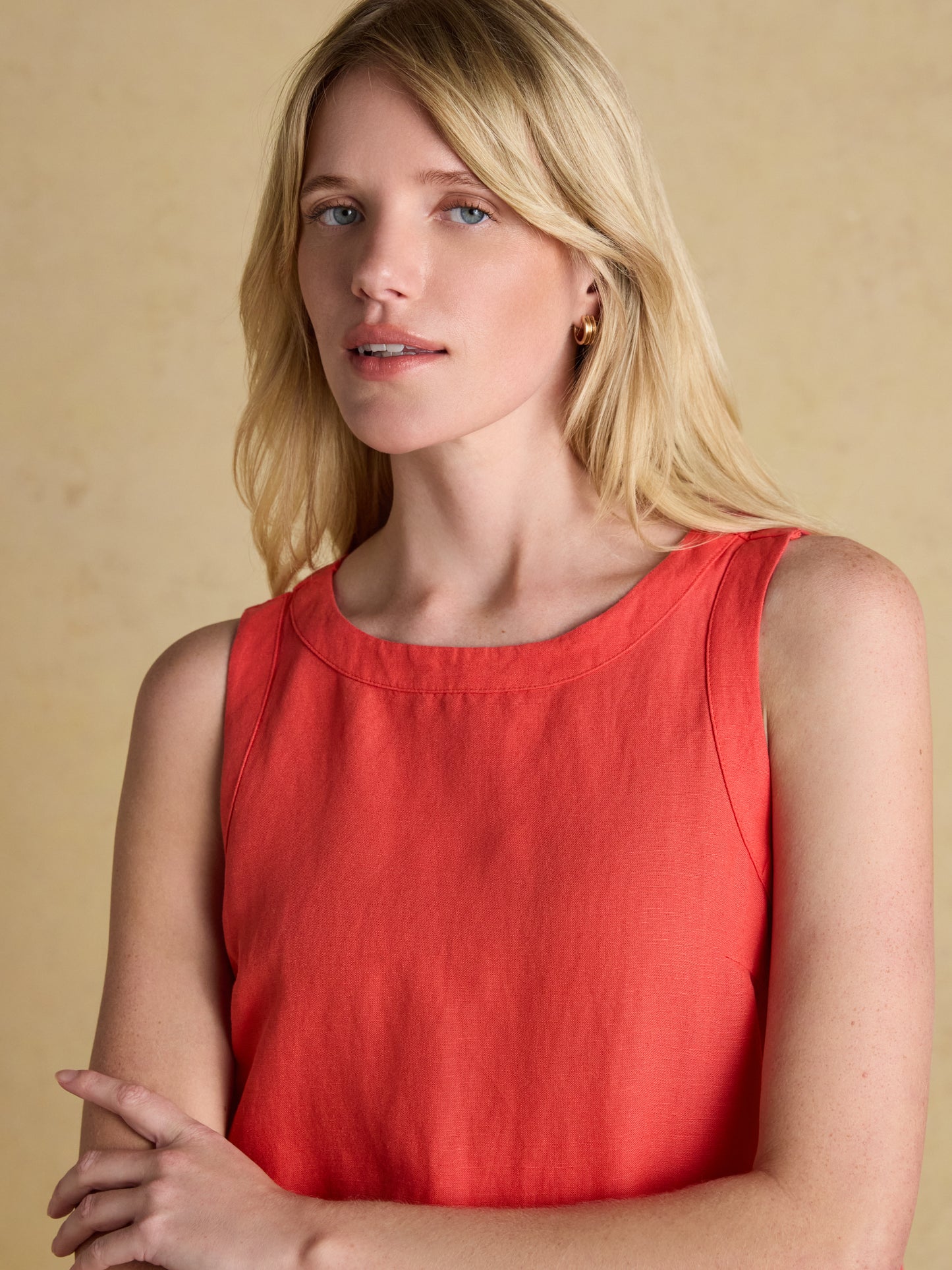 Joules Cove Round Neck Sleeveless Top with Linen