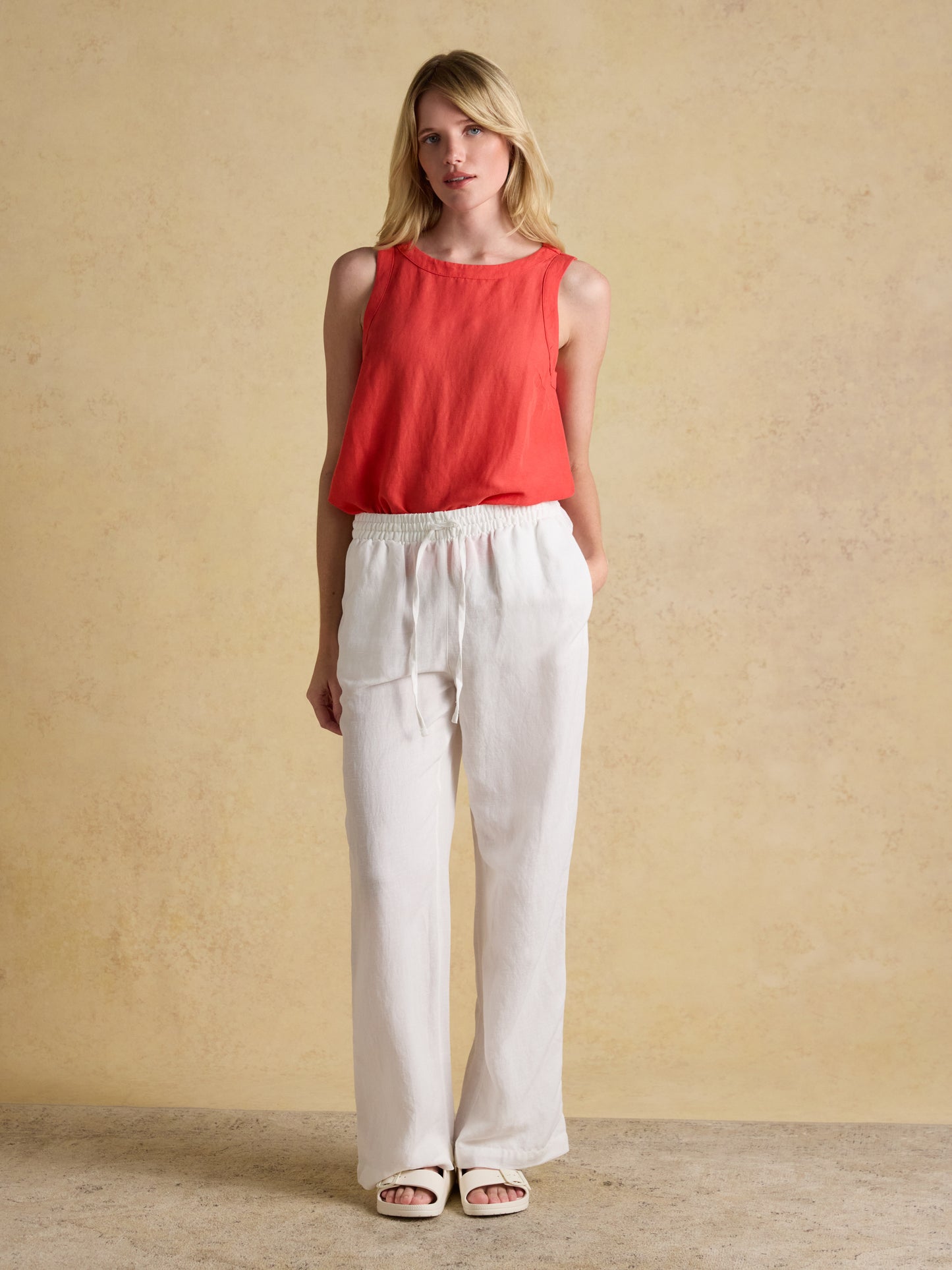 Joules Cove Round Neck Sleeveless Top with Linen