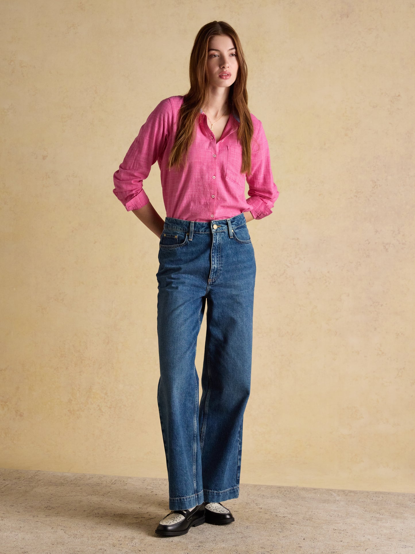 Joules Ida Puppytooth Long Sleeve Cotton Shirt