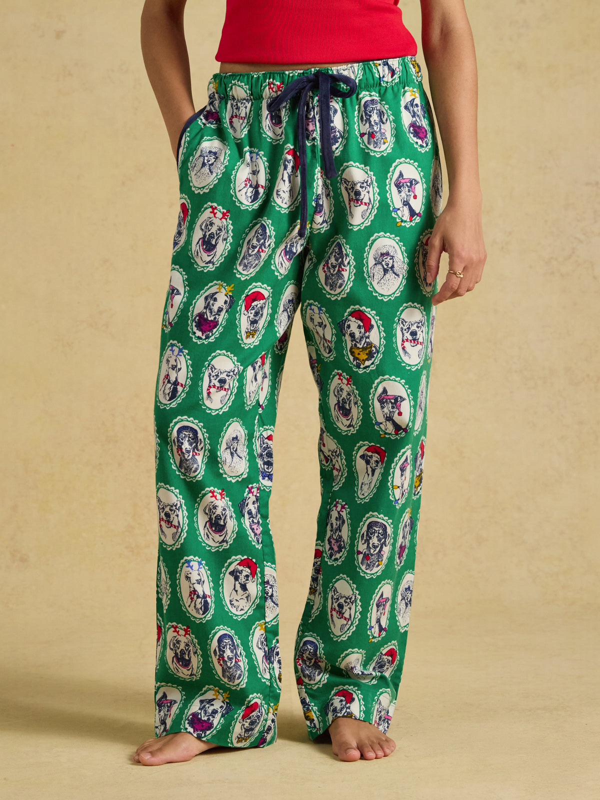 Joules womens Stella brushed cotton pyjama bottoms with velvet drawcords
