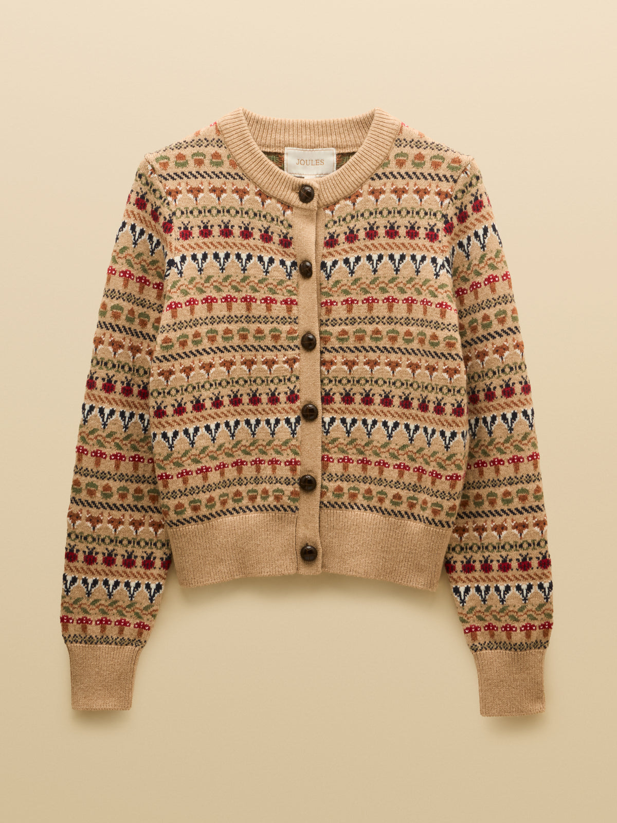 Joules Woodland Pattern Cotton Blend Knitted Cardigan