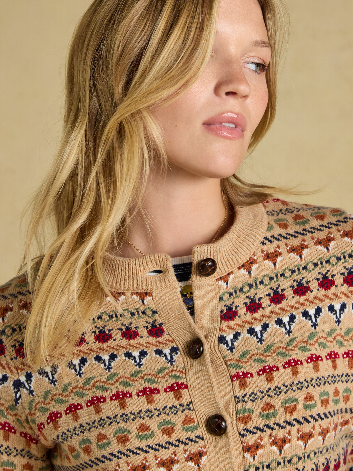 Joules Woodland Pattern Cotton Blend Knitted Cardigan