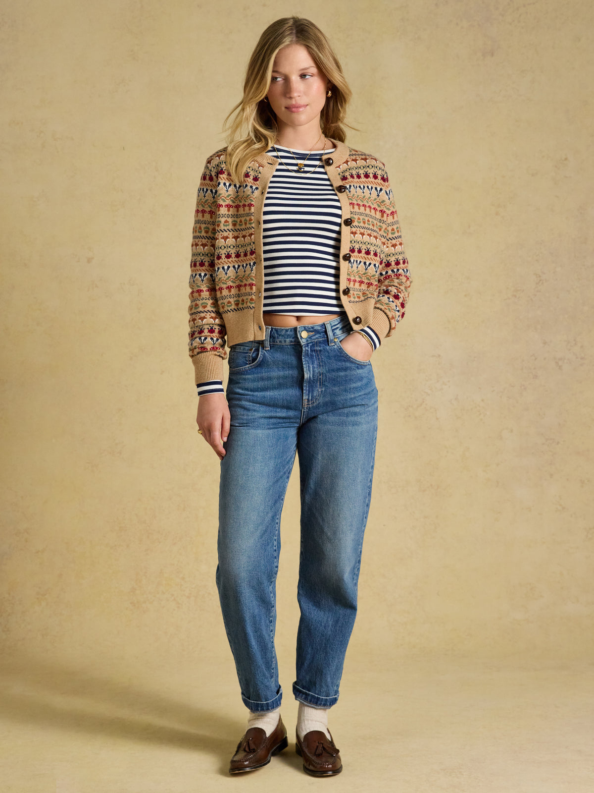 Joules Woodland Pattern Cotton Blend Knitted Cardigan