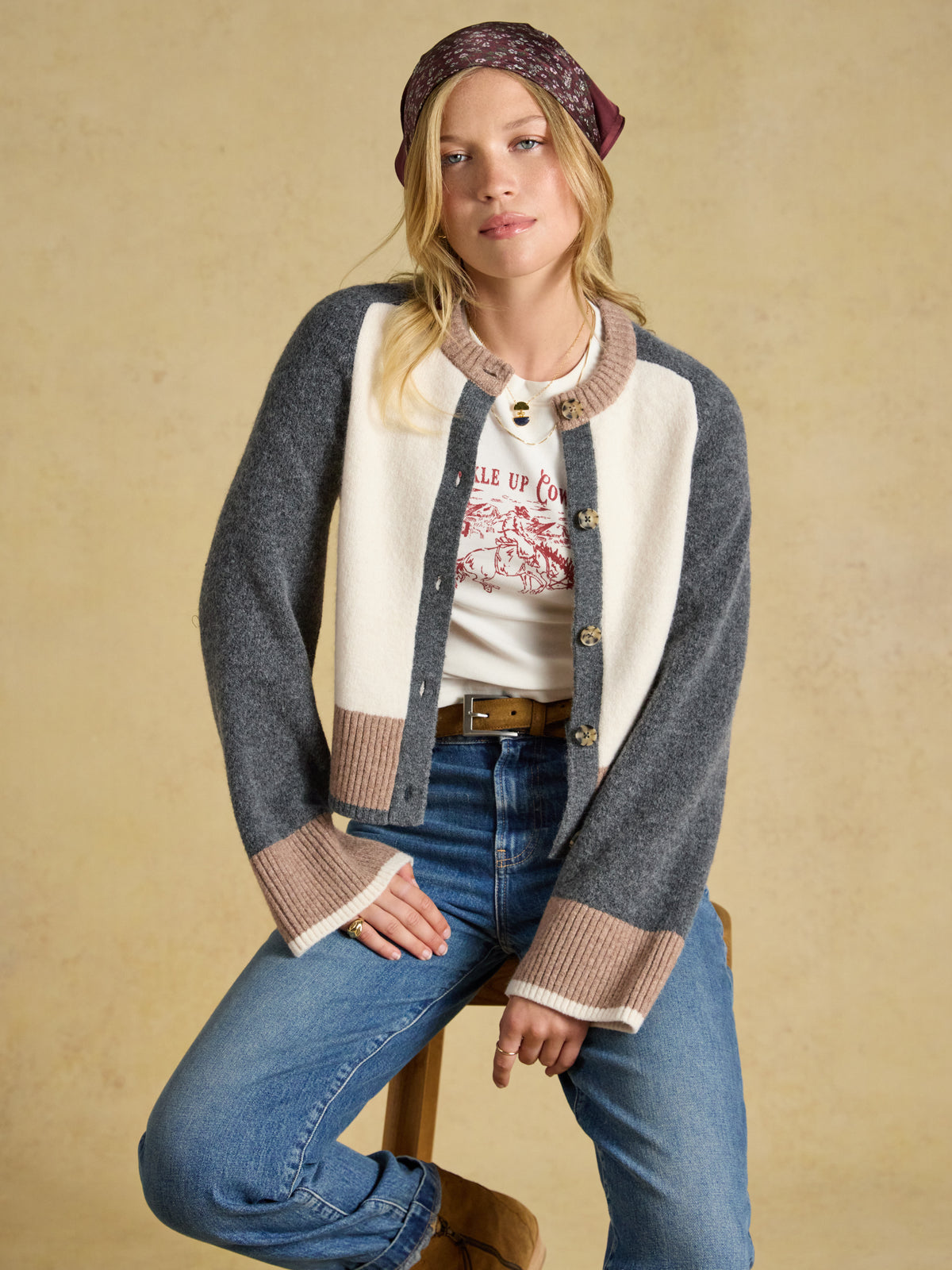 Joules Nora Knitted Cardigan with Pop Colour Tipping