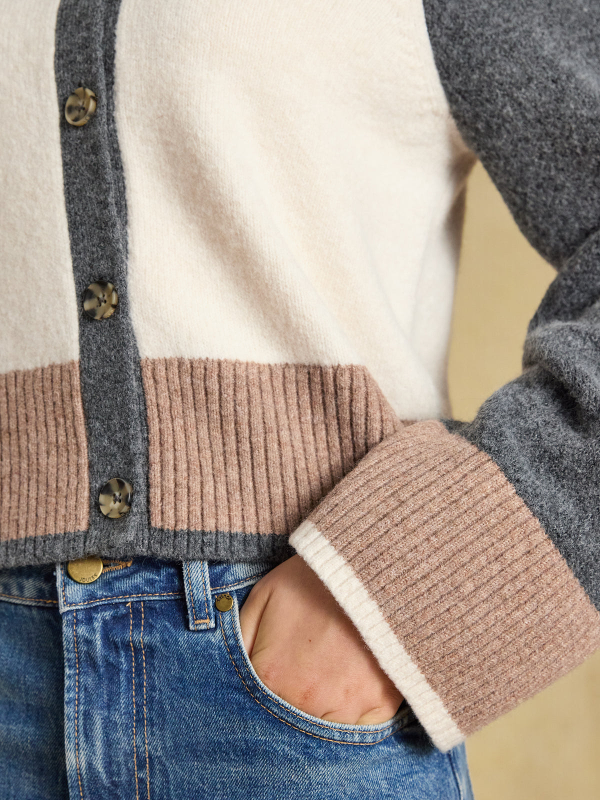 Joules Nora Knitted Cardigan with Pop Colour Tipping
