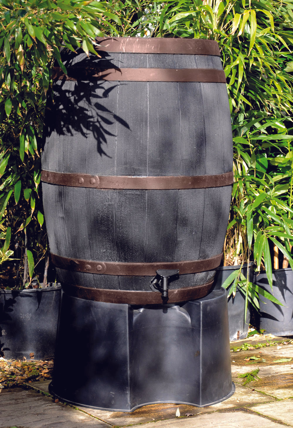 Stewart Oak Effect Plastic Water Butt Barrel with Copper Accents 235L