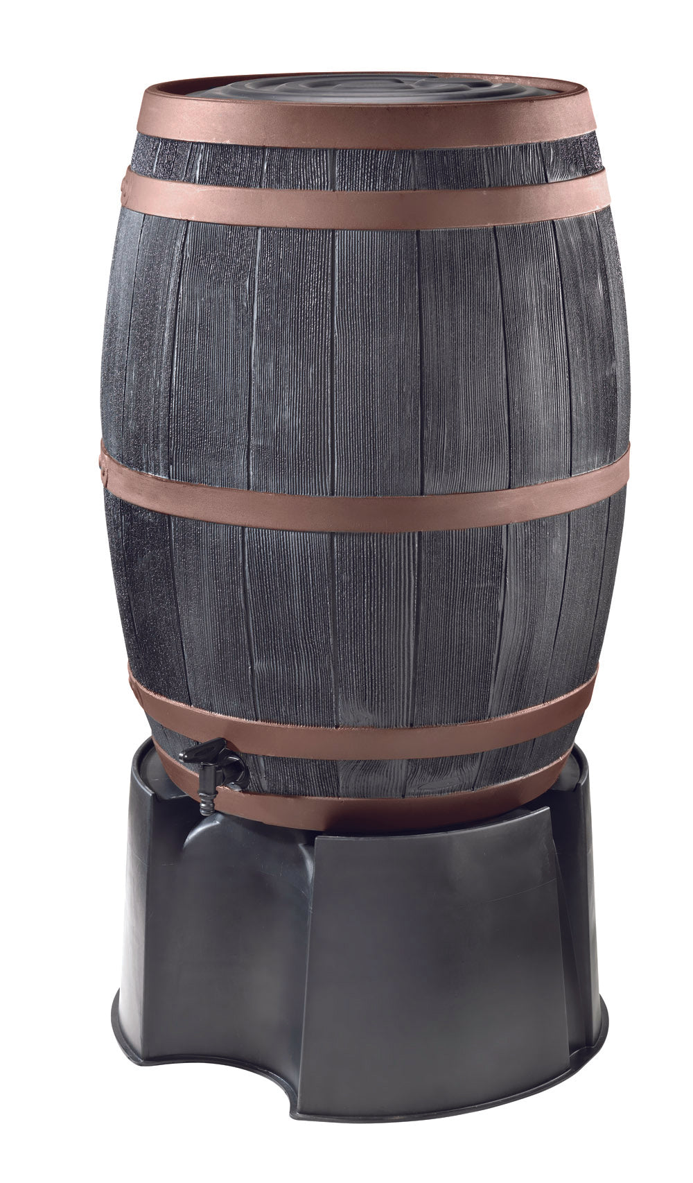 Stewart Oak Effect Plastic Water Butt Barrel with Copper Accents 235L