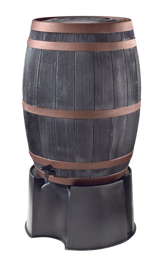 Stewart Oak Effect Plastic Water Butt Barrel with Copper Accents 235L