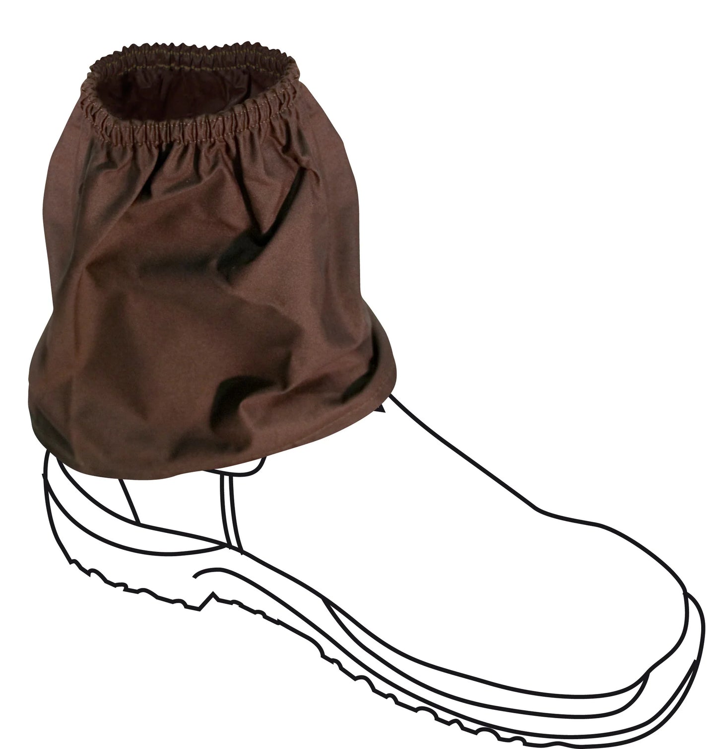 Pair of brown oilskin Redback Sock Shields over-boots featuring a secure elasticated cuff to protect socks and boots from debris.