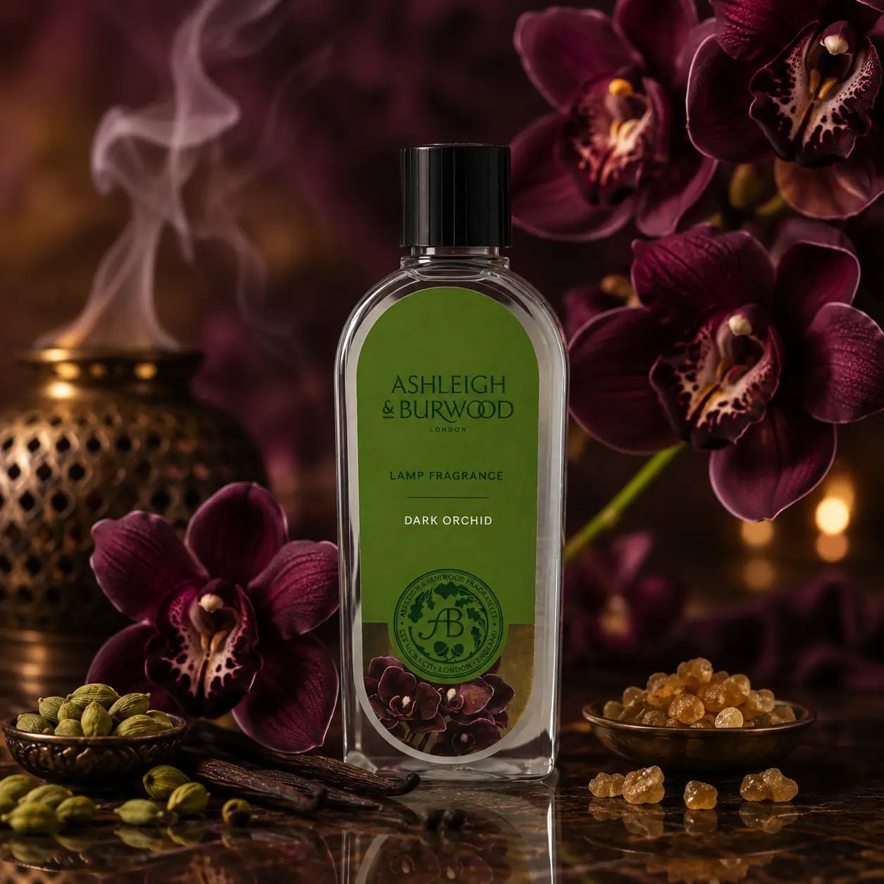Ashleigh and Burwood Dark Orchid Lamp Fragrance 500ml bottle with scent