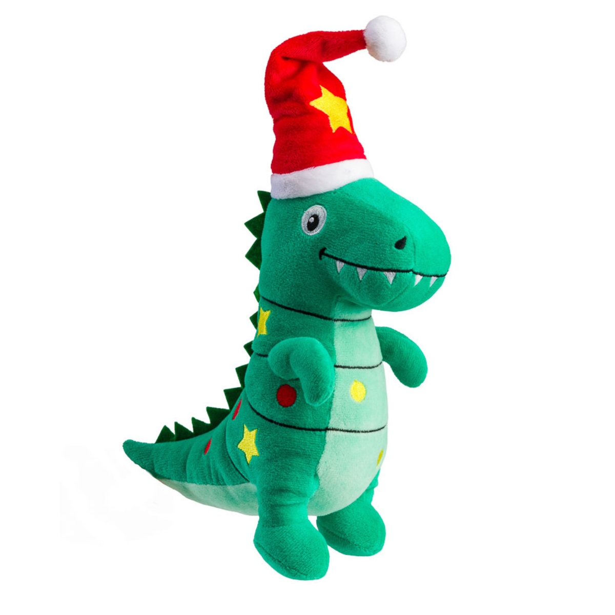 House of Paws Tree Rex plush Christmas dinosaur dog toy wearing a Santa hat