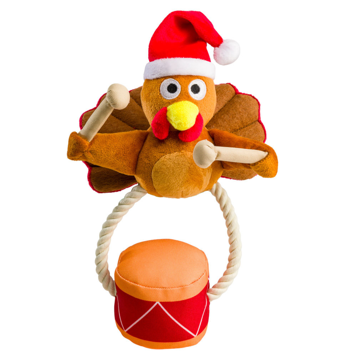 House of Paws Turkey Drummer plush Christmas dog toy with rope handle and drum
