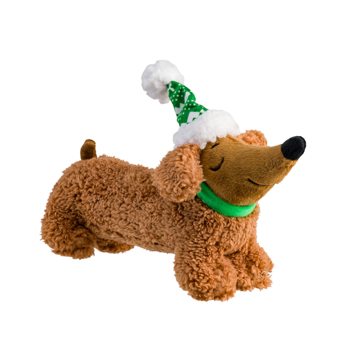 House of Paws Christmas Best Borg plush dachshund dog toy wearing a green nightcap
