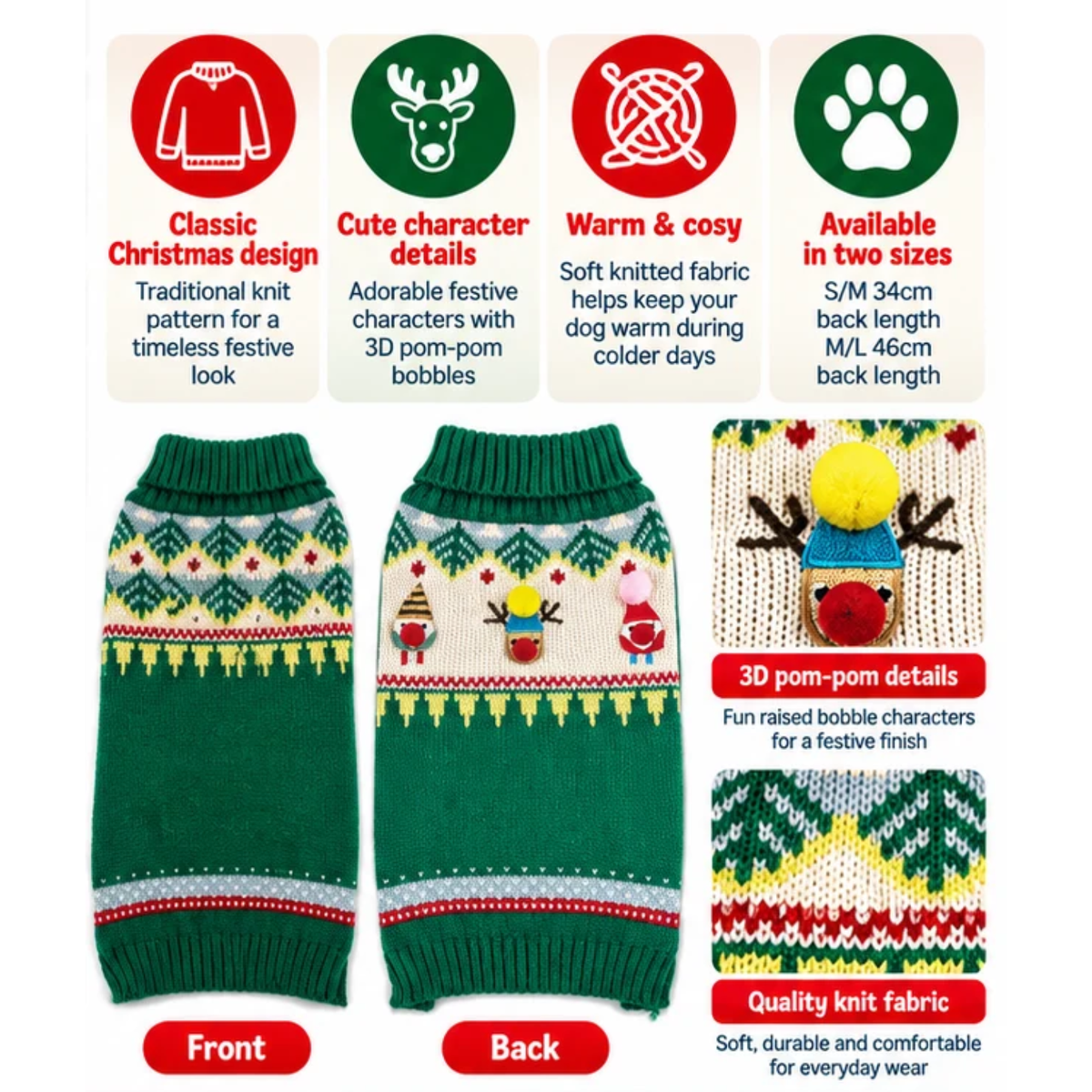 Happy Pet Bobble Sweater knitted dog jumper for cold weather walks