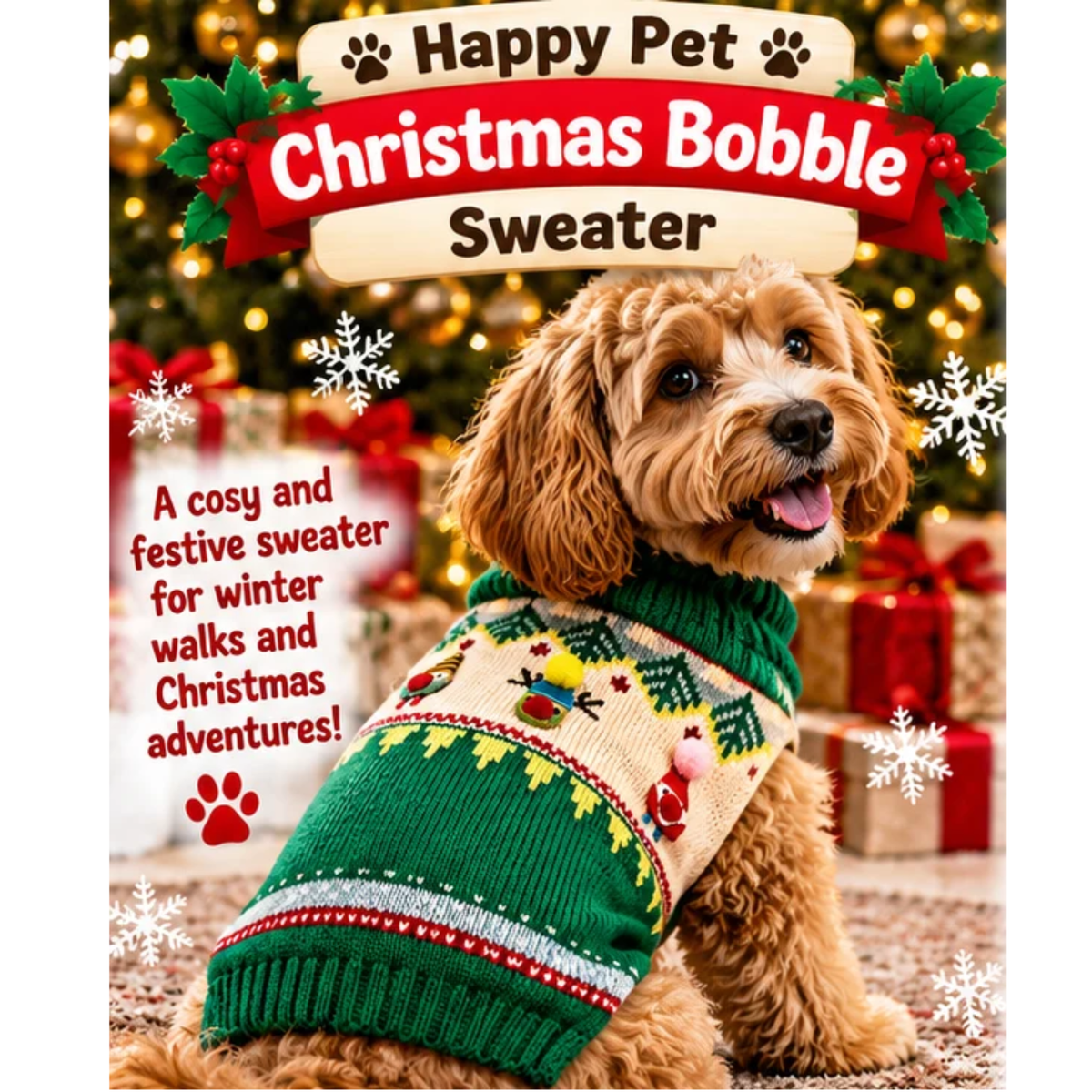 Happy Pet Bobble Sweater knitted dog jumper for cold weather walks