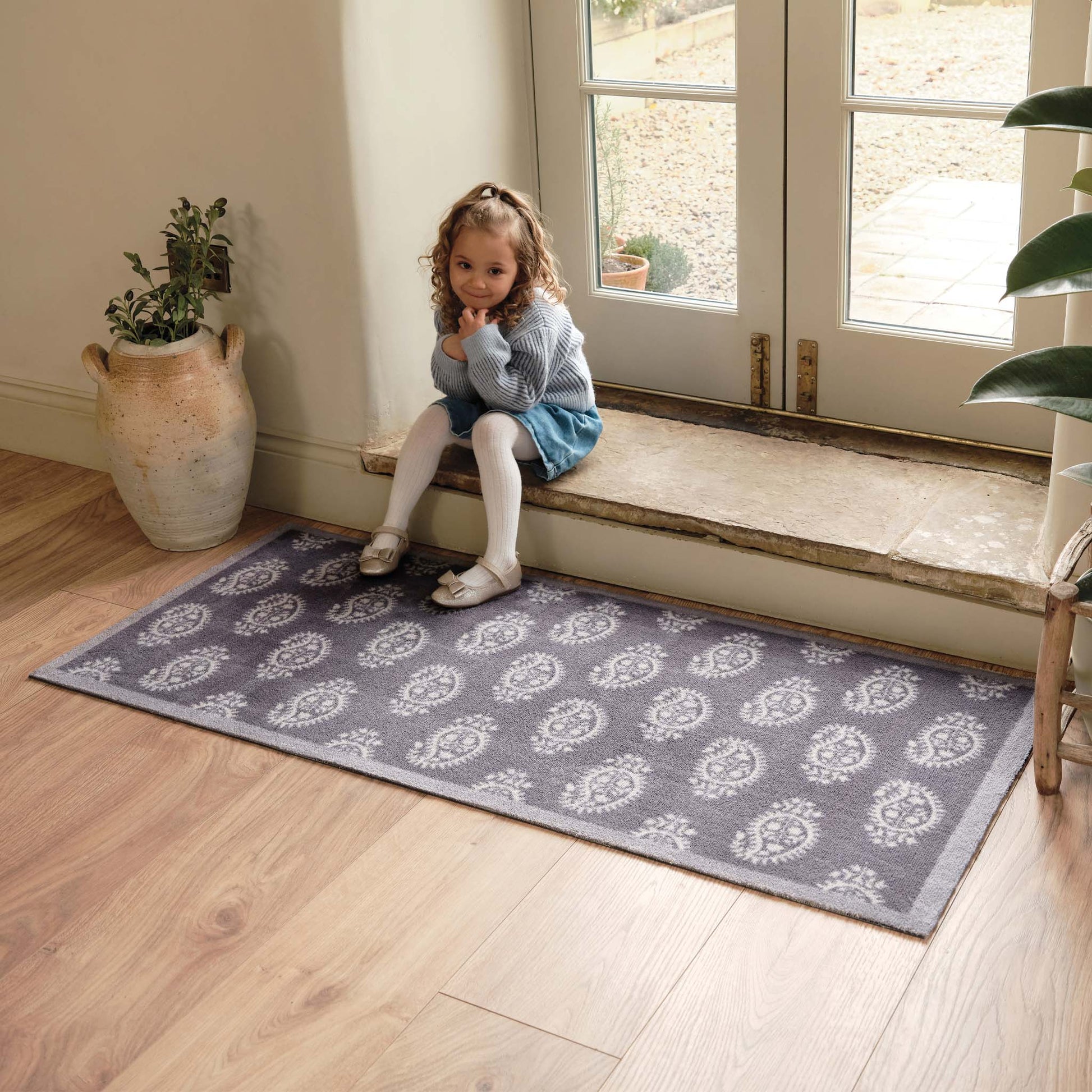 Hug Rug Paisley Grey Washable Runner Mat