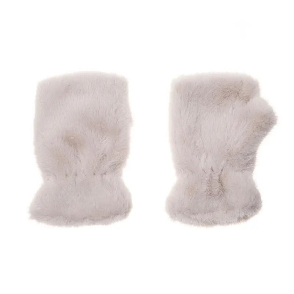 air of Park Lane light grey plush faux fur fingerless gloves on a white background