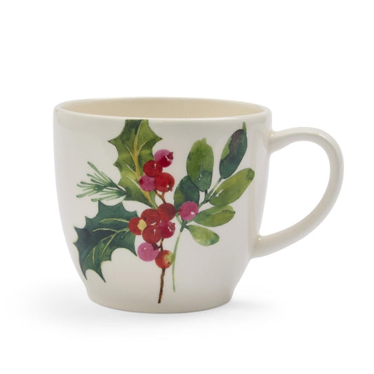 Portmeirion Botanic Garden Christmas Holly earthenware latte mug with festive berry print