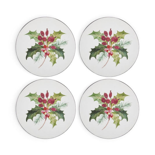 Portmeirion Botanic Garden Christmas Holly round cork backed coasters set of four