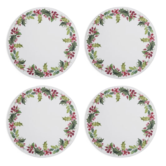 Portmeirion Botanic Garden Christmas Holly round cork backed placemats set of four