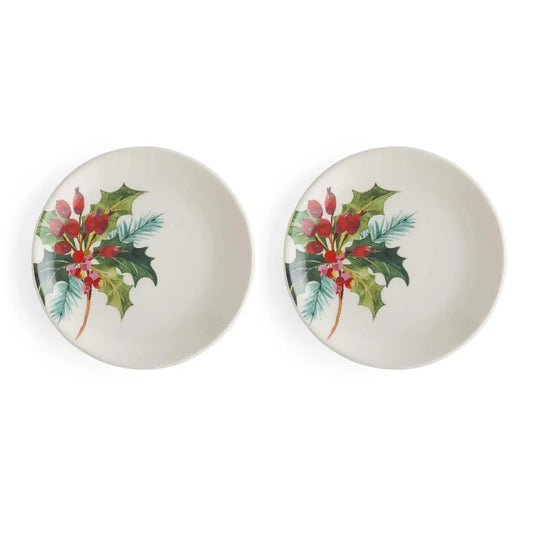 Portmeirion Botanic Garden Christmas Holly set of 2 earthenware bread plates featuring holly motif