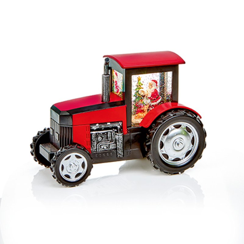 Premier 23cm battery operated lit musical water spinner tractor featuring Santa Claus inside with swirling glitter.