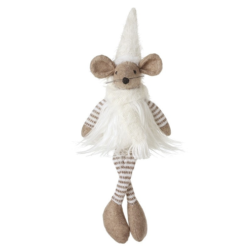 Heaven Sends - Small Sitting Mouse In White Scarf & Hat
