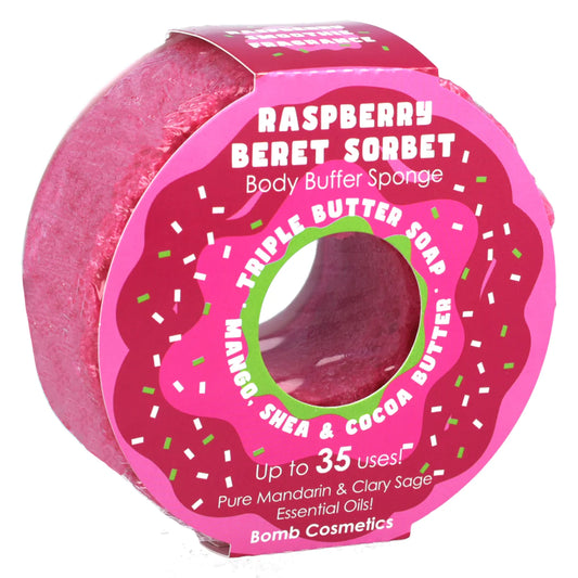 Bomb Cosmetics Raspberry Beret Donut Buffer Shower Sponge