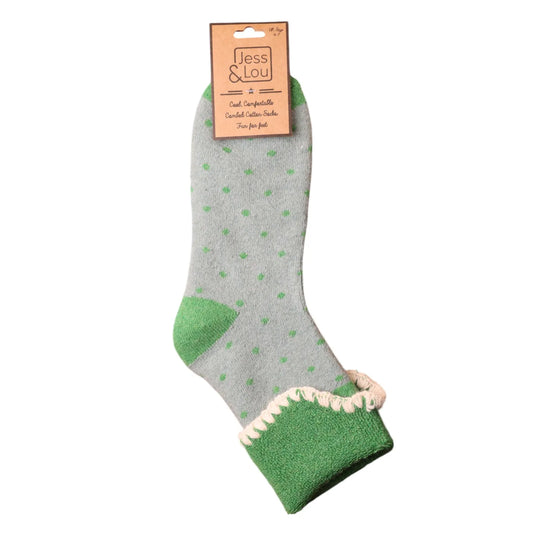 Jess & Lou Green Dot Cuff Cosy Socks