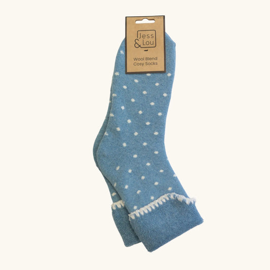 Jess & Lou Cornflower Dot Cuff Cosy Socks
