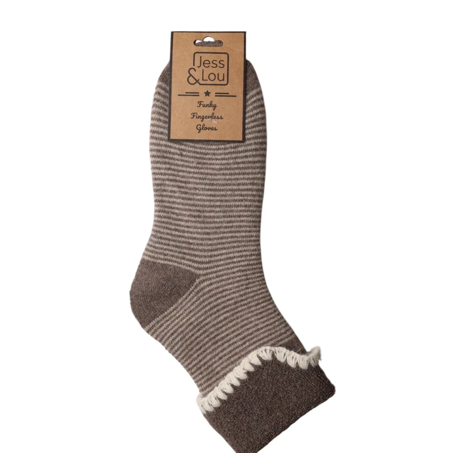 Jess & Lou Cappuccino Thin Stripe Cuff Cosy Socks