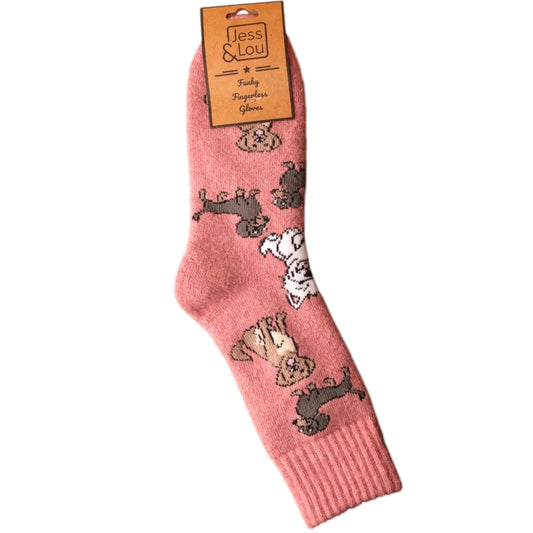 Jess & Lou Pink Dogs Cosy Socks