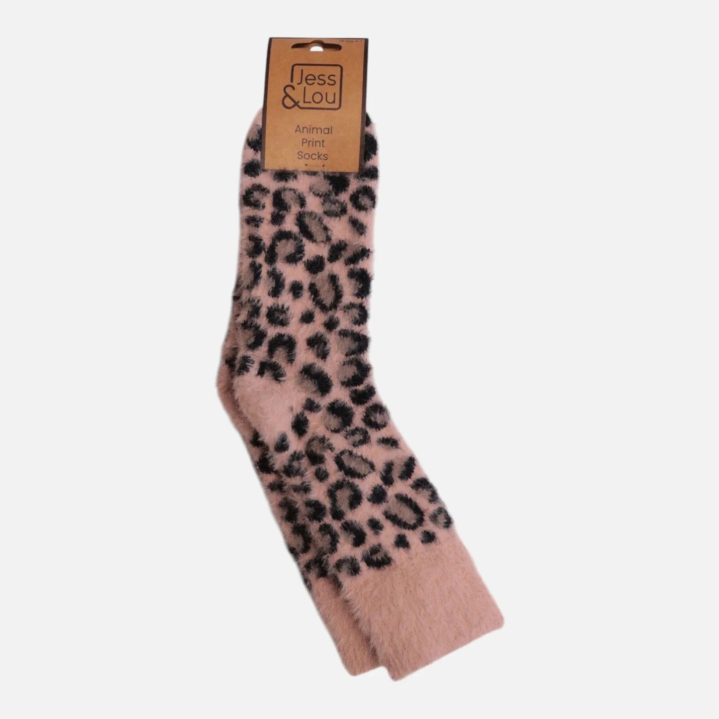 Jess & Lou Pink Fluffy Leopard Print Socks
