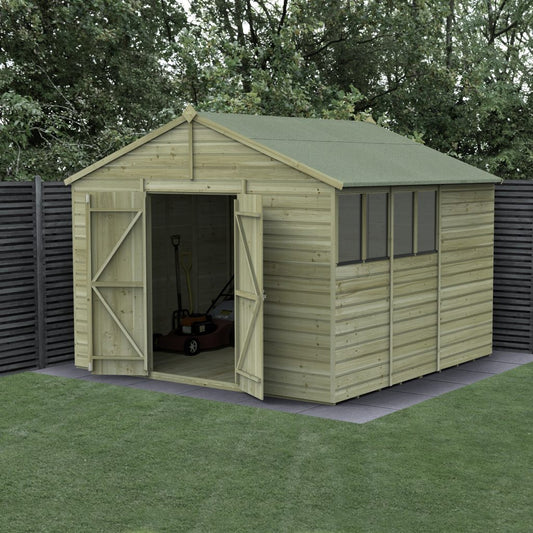 Forest Garden Beckwood 10x10 Apex Shed - 4 Windows - Double Door