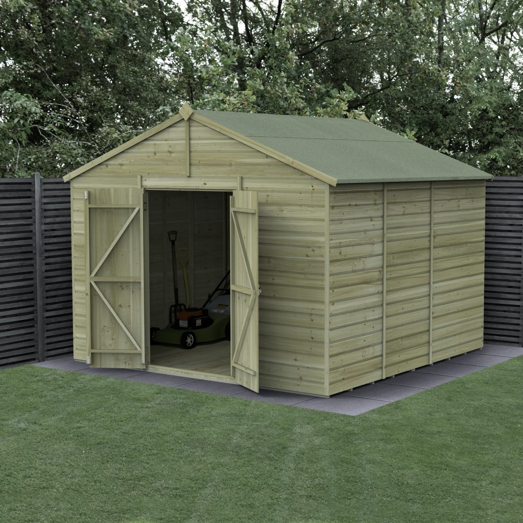Forest Garden Beckwood 10x10 Apex Shed with No Windows and Double Door