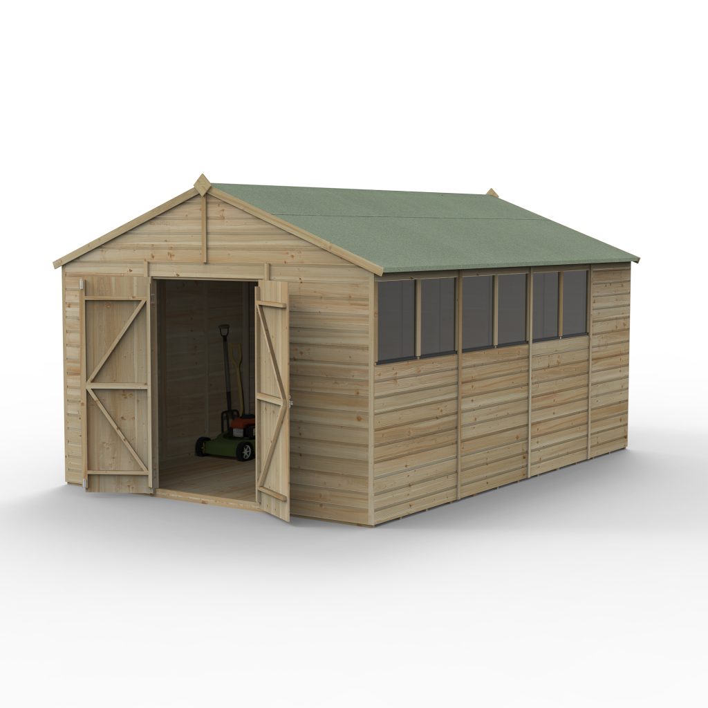 Forest Garden Beckwood 10x15 Apex Shed - 6 Windows - Double Door
